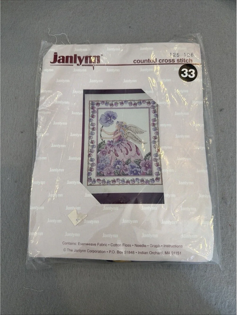Vtg Rare Janlynn Counted Cross Stitch Kit Purple Pansy Angel New